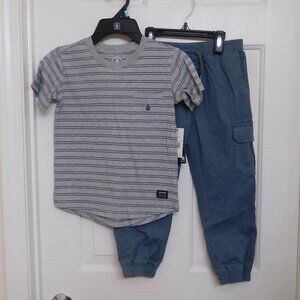 NWT 2pc Volcom Gray Striped Shirt & Cargo Pocket Joggers sz 6